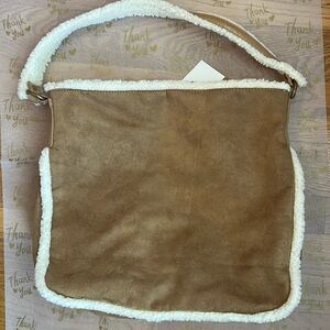 NWOT Sherpa suede and sheepskin  13”w 14” tall purse / tote bag